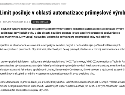 SkyLimit posiluje v oblasti automatizace